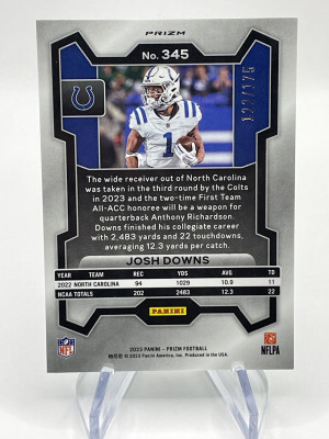 2023 Panini Prizm Josh Downs Hyper Rookie /175 back