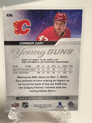 2023-24 Upper Deck Series 2 Hockey Connor Zary Flames #496 Young Guns back