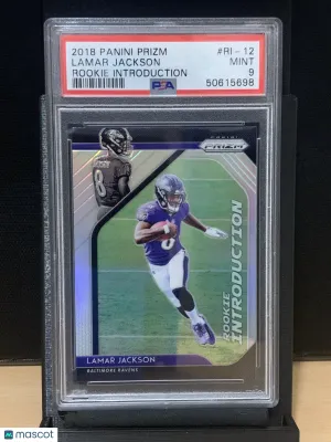 2018 Panini Prizm Rookie Introduction Lamar Jackson #RI-12 Insert PSA 9 front