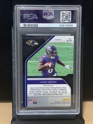 2018 Panini Prizm Rookie Introduction Lamar Jackson #RI-12 Insert PSA 9 back