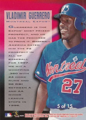 1997 Fleer #5 Vladimir Guerrero New Horizon Montreal Expos back