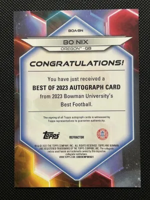 Bo Nix 2023 Bowmans Best University Refractor Rookie Auto RC #BOA-BN SA3 back