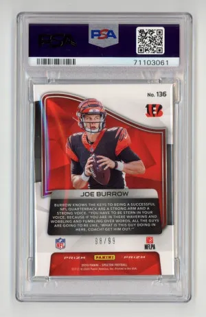 2020 Panini Spectra #136 JOE BURROW TRUE Rookie RC SP SILVER PRIZM #/99 - PSA 9 back