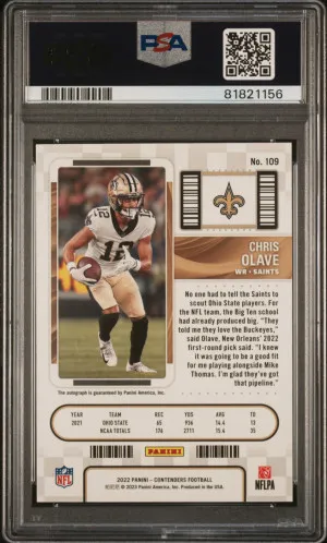 2022 Chris Olave Contenders Rookie Auto PSA 10 back