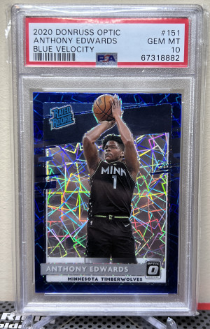 2020 Donruss Optic Anthony Edwards Rated Rookie Blue Velocity PSA 10 front