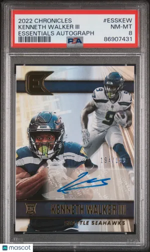 2022 Panini Chronicles Essentials Autographs Kenneth Walker III #ESSKEW Rookie PSA 8 front