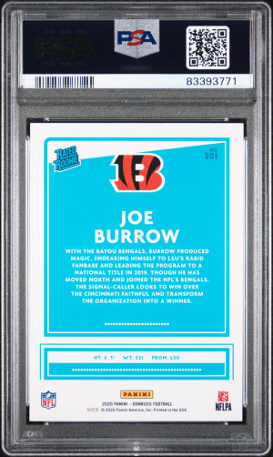 2020 Panini Donruss Joe Burrow #301 PSA 10 back
