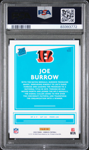 2020 Panini Donruss Joe Burrow #301 PSA 10 back