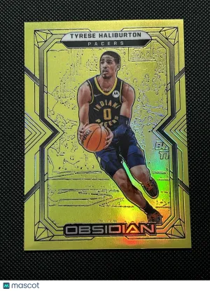 Tyrese Haliburton 2021 Obsidian #101 Electric Etch Yellow Flood /10 Pacers front