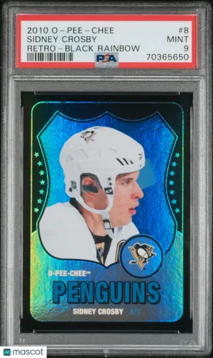 2010 Upper Deck O-Pee-Chee Sidney Crosby #8 Retro-Black Rainbow #'d /100 PSA 9 front