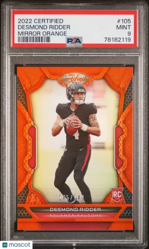 2022 Panini Certified #105 Desmond Ridder Mirror Orange Rooke #'d/149 PSA 9 front