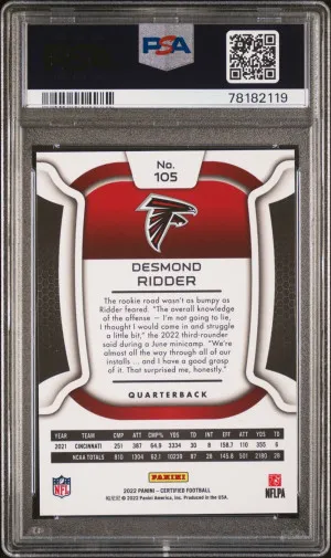 2022 Panini Certified #105 Desmond Ridder Mirror Orange Rooke #'d/149 PSA 9 back
