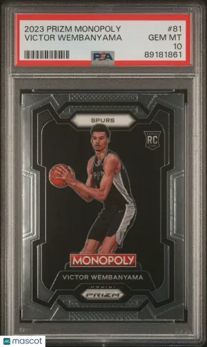 Victor Wembanyama 2023 Prizm Monopoly #81 Rookie Card PSA 10 Gem Mint Spurs front