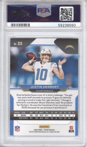 2020 Panini Prizm Justin Herbert #325 PSA 10 back