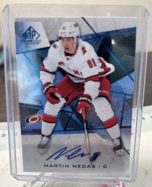 Martin Necas SP Game Used Blue Auto front