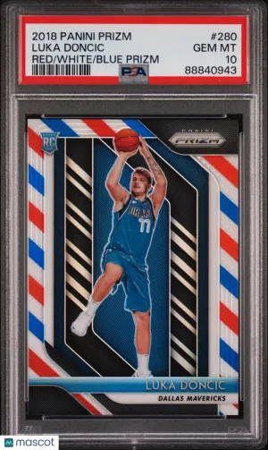 PSA 10 2018 Panini Prizm Luka Doncic Red White Blue Prizm Rookie #280 front
