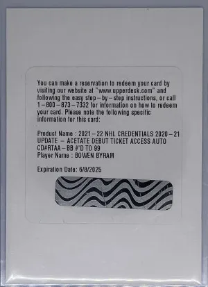 Bowen Byram acetate rookie debut ticket /99 front