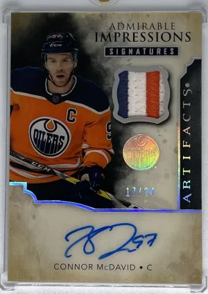 Connor Mcdavid 2020-21 Artifacts Admirable Impressions patch auto /24 front