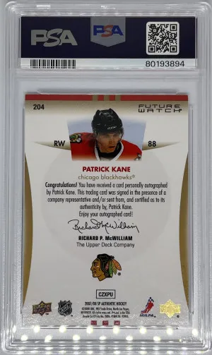 Patrick Kane 2007-08 SP Authentic Future Watch Auto /999 back