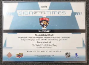Sam Reinhart Sign of the Times Auto back