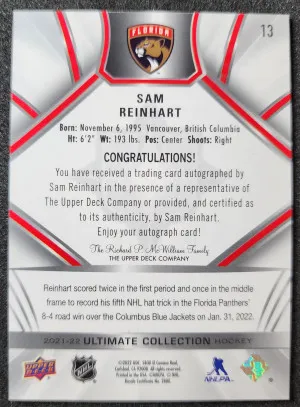 Sam Reinhart Ultimate Collection Auto back