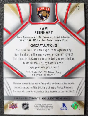 Sam Reinhart Ultimate Collection Auto /35 back