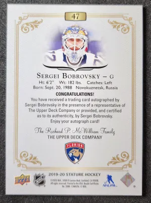 Sergei Bobrovsky Stature Auto back