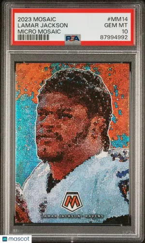 Lamar Jackson 2023 Mosaic Micro Mosaic #MM14 SSP PSA 10 front