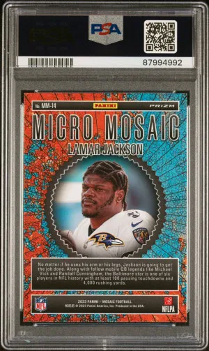 Lamar Jackson 2023 Mosaic Micro Mosaic #MM14 SSP PSA 10 back