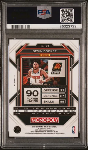 2022 Panini Prizm Monopoly Devin Booker #71 PSA 9 Phoenix Suns back