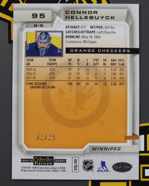 2018-19 Connor Hellebuyck OPC O-Pee-Chee Platinum Orange Checkers /25 MINT back