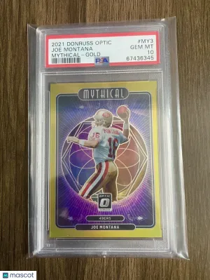 2021 Donruss Optic Joe Montana Mythical Gold /10 PSA 10 49ers #MY3 front