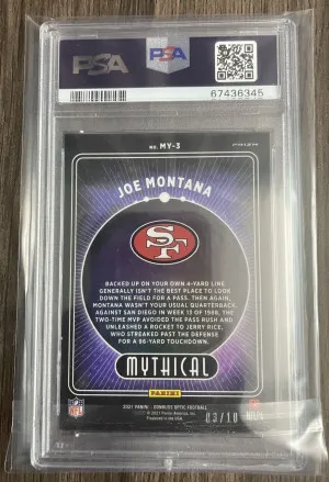 2021 Donruss Optic Joe Montana Mythical Gold /10 PSA 10 49ers #MY3 back