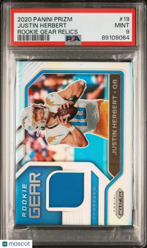 2020 Panini Prizm Rookie Gear Relics Justin Herbert #19 Insert PSA 9 front