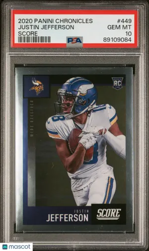 2020 Panini Chronicles Score Justin Jefferson #449 Insert PSA 10 front