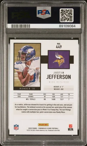 2020 Panini Chronicles Score Justin Jefferson #449 Insert PSA 10 back