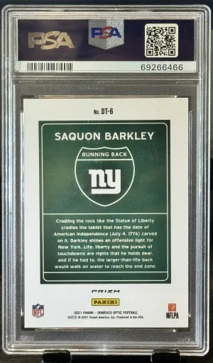 2021 Panini Donruss Optic Downtown Saquon Barkley #DT6 PSA 10 back