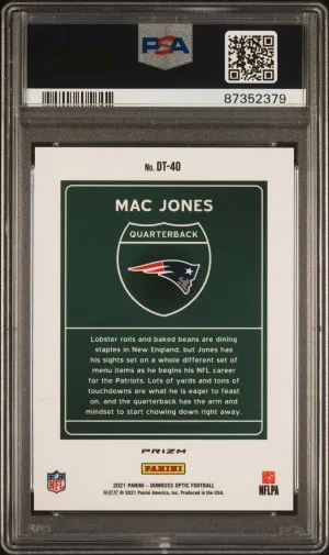 2021 Panini Donruss Optic Downtown Mac Jones #DT40 PSA 10 back