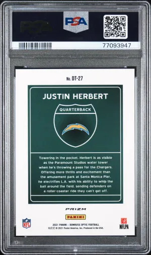 2021 Panini Donruss Optic Downtown Justin Herbert #DT27 PSA 10 back