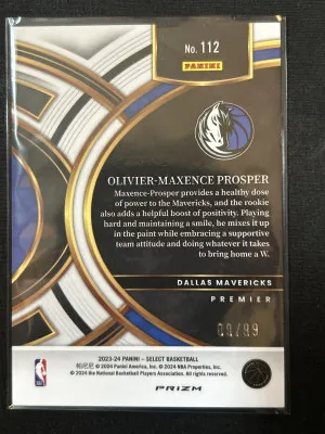 ‘24 Panini Select Oliver Maxence Prosper Cracked Ice Pink Premier /99 back