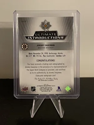 Jeremy Swayman| 21-22 Upper Deck Ultimate| Ultimate Introductions| #07/10 back
