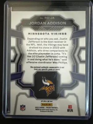 2023 Prizm Jordan Addison Rookie Gear Green Pulsar back