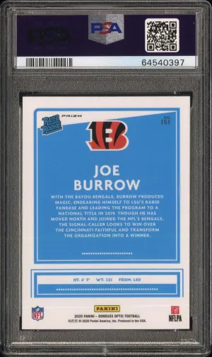 2020 Joe Burrow Donruss Optic Blue Hyper back