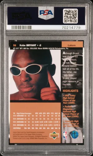 1996 Upper Deck Kobe Bryant #58 PSA 9 back