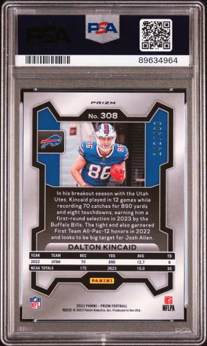 2023 Panini Prizm Dalton Kincaid #308 PSA 10 back