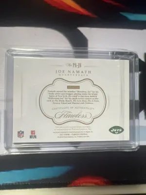 FLAWLESS JOE NAMATH GOLD RELIC PATCH 13/15 back