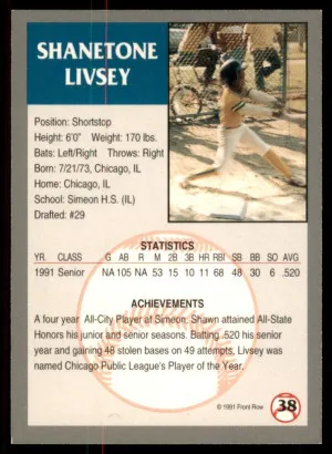 1991 Front Row Draft Picks Shawn Livsey Simeon Wolverines #38 back