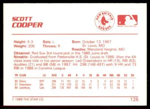 1989 Star Minor League Scott Cooper New Britain Red Sox #126 back
