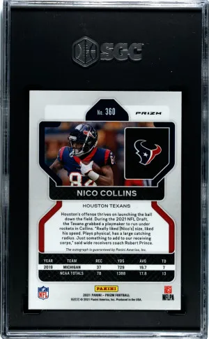 2021 Panini Prizm Nico Collins Silver Auto #360 SGC 9.5 back