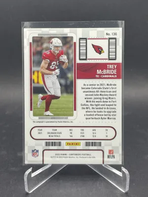 2022 Panini Contenders TREY MCBRIDE Rookie Auto - Arizona Cardinals back